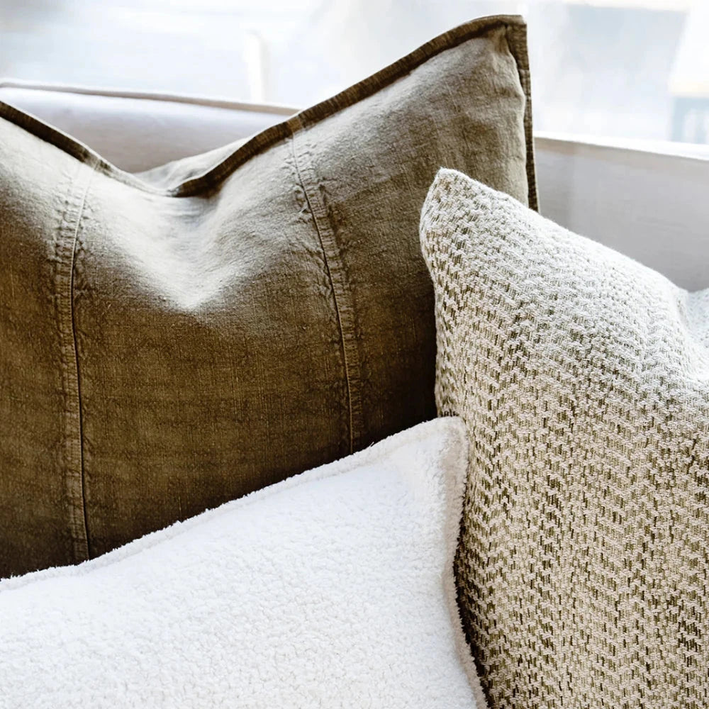 Luca Linen Cushion Olive with Feather Insert - European Linen Pillow Square & Lumbar Eadie Lifestyle 