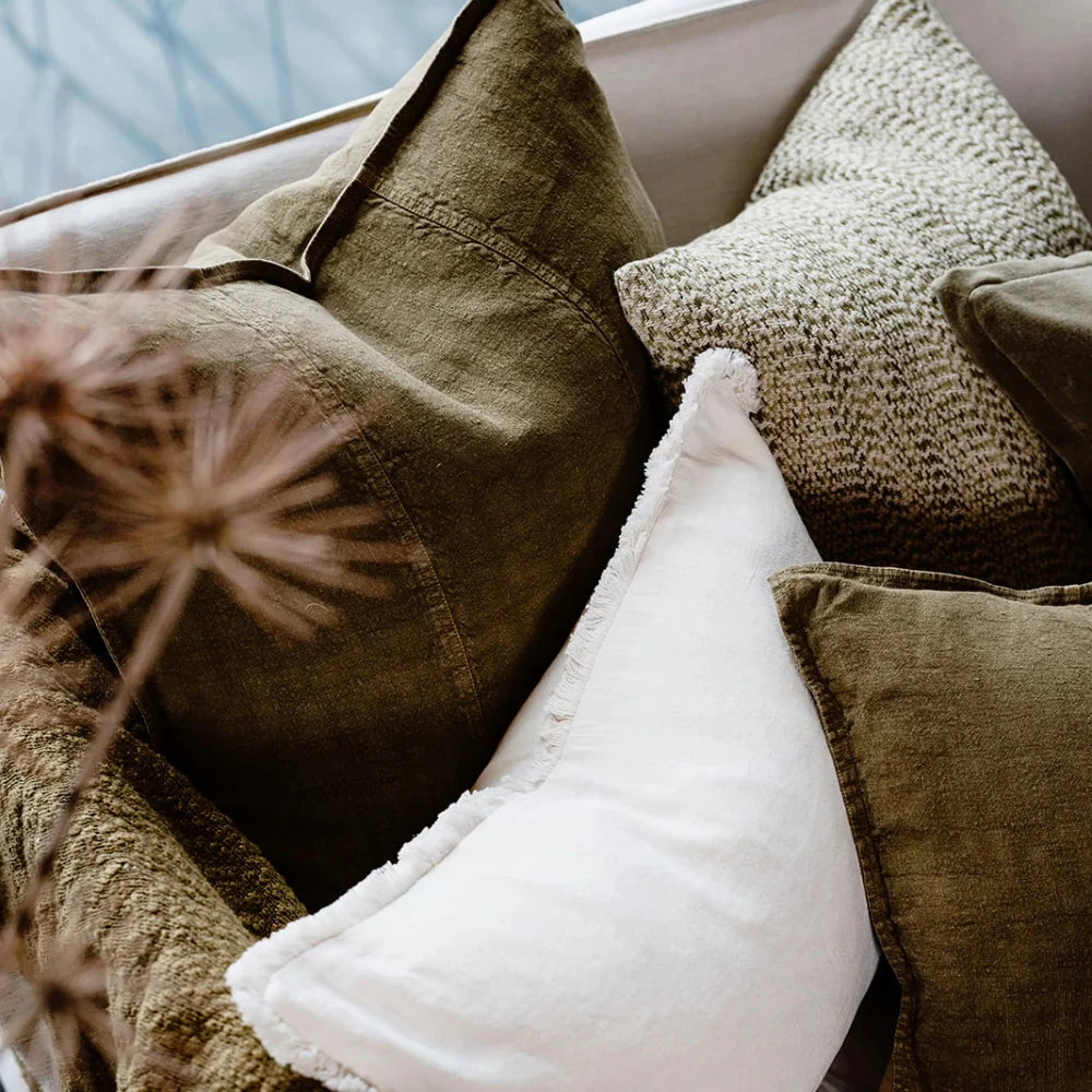 Luca Linen Cushion Olive with Feather Insert - European Linen Pillow Square & Lumbar Eadie Lifestyle 
