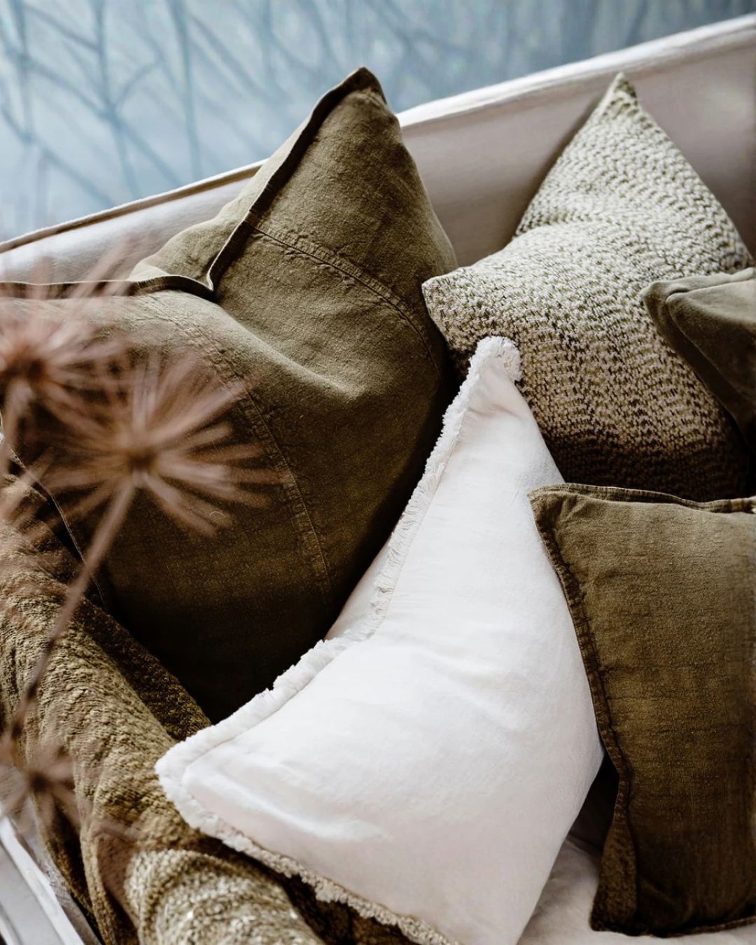 Luca Linen Cushion Olive with Feather Insert - European Linen Pillow Square & Lumbar Eadie Lifestyle 