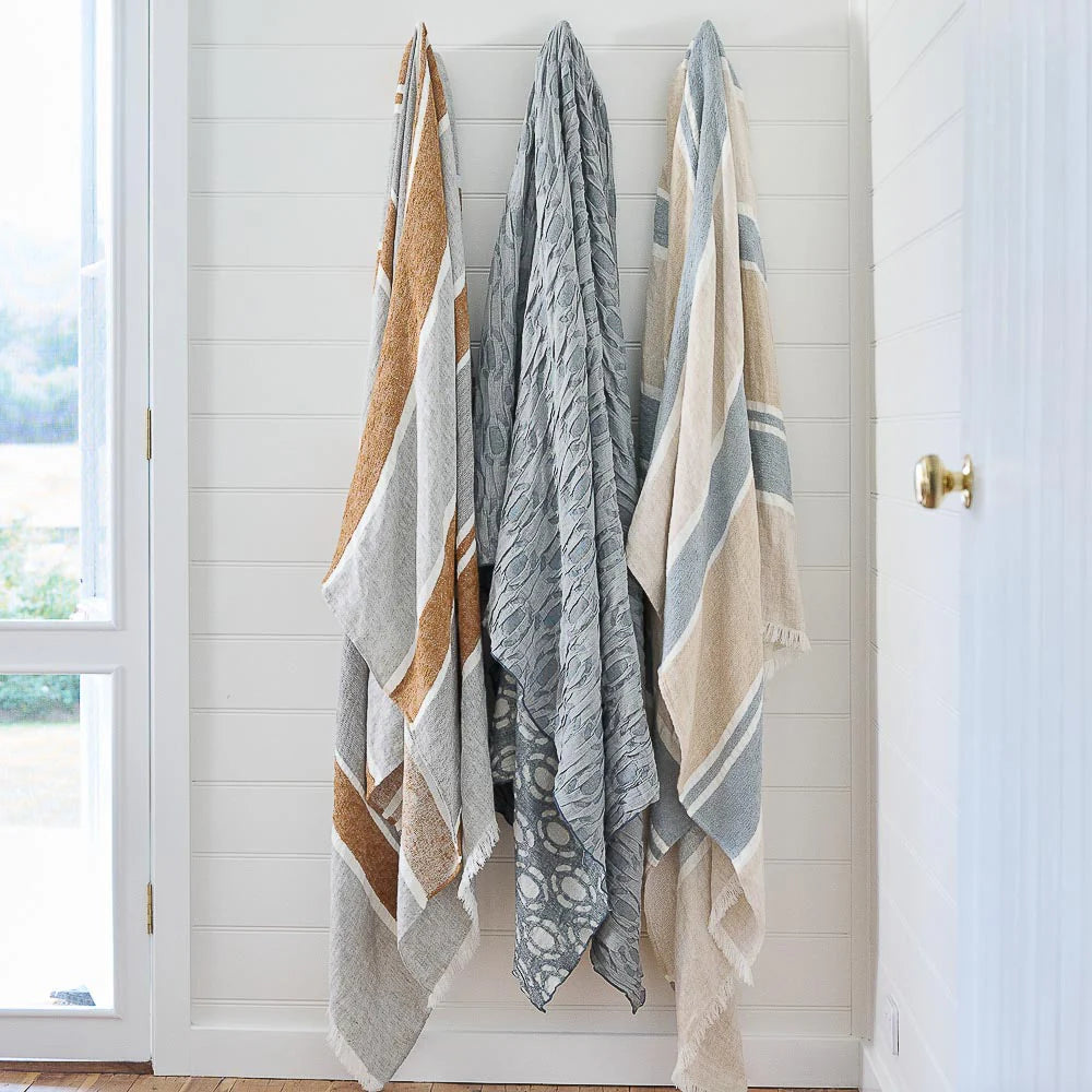 Magnus Linen Throw - Natural/Blue Eadie Lifestyle 