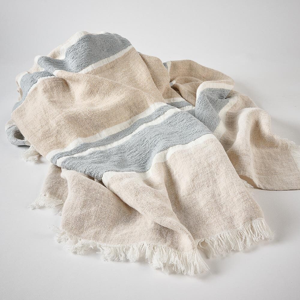 Magnus Linen Throw - Natural/Blue Eadie Lifestyle 