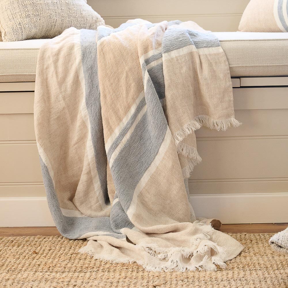 Magnus Linen Throw - Natural/Blue Eadie Lifestyle 