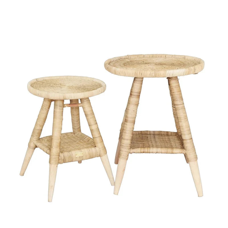 Malawi Cane Traditional Round Side Table | Handwoven Coastal Drift 