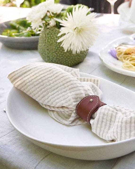 Marina Napkin Set – Off White with Natural Stripe Eadie Lifestyle 