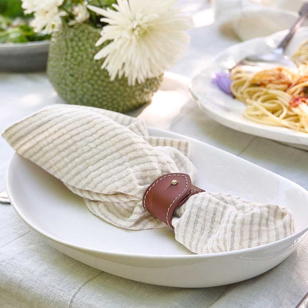 Marina Napkin Set – Off White with Natural Stripe Eadie Lifestyle 