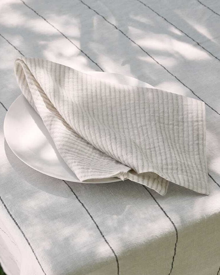 Marina Napkin Set – Off White with Natural Stripe Eadie Lifestyle 