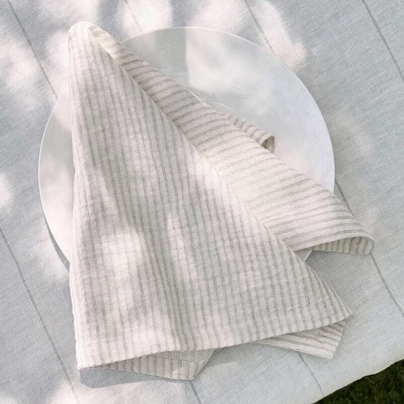 Marina Napkin Set – Off White with Natural Stripe Eadie Lifestyle 