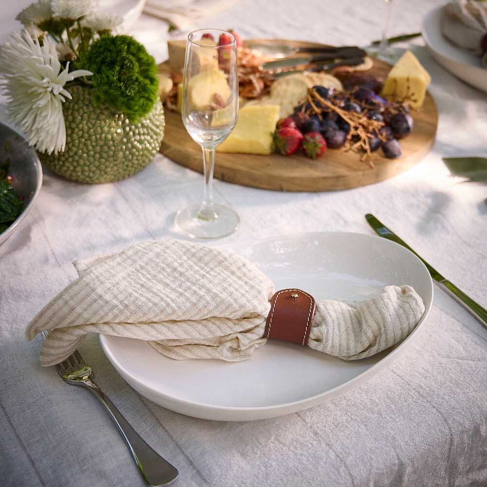 Marina Napkin Set – Off White with Natural Stripe Eadie Lifestyle 