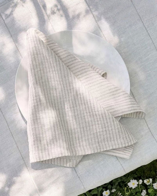 Marina Napkin Set – Off White with Natural Stripe Eadie Lifestyle 