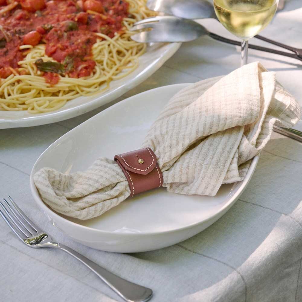 Marina Napkin Set – Off White with Natural Stripe Eadie Lifestyle 