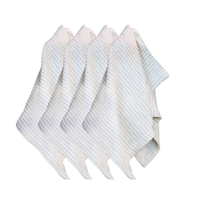 Set of four white and natural striped napkins on a white background