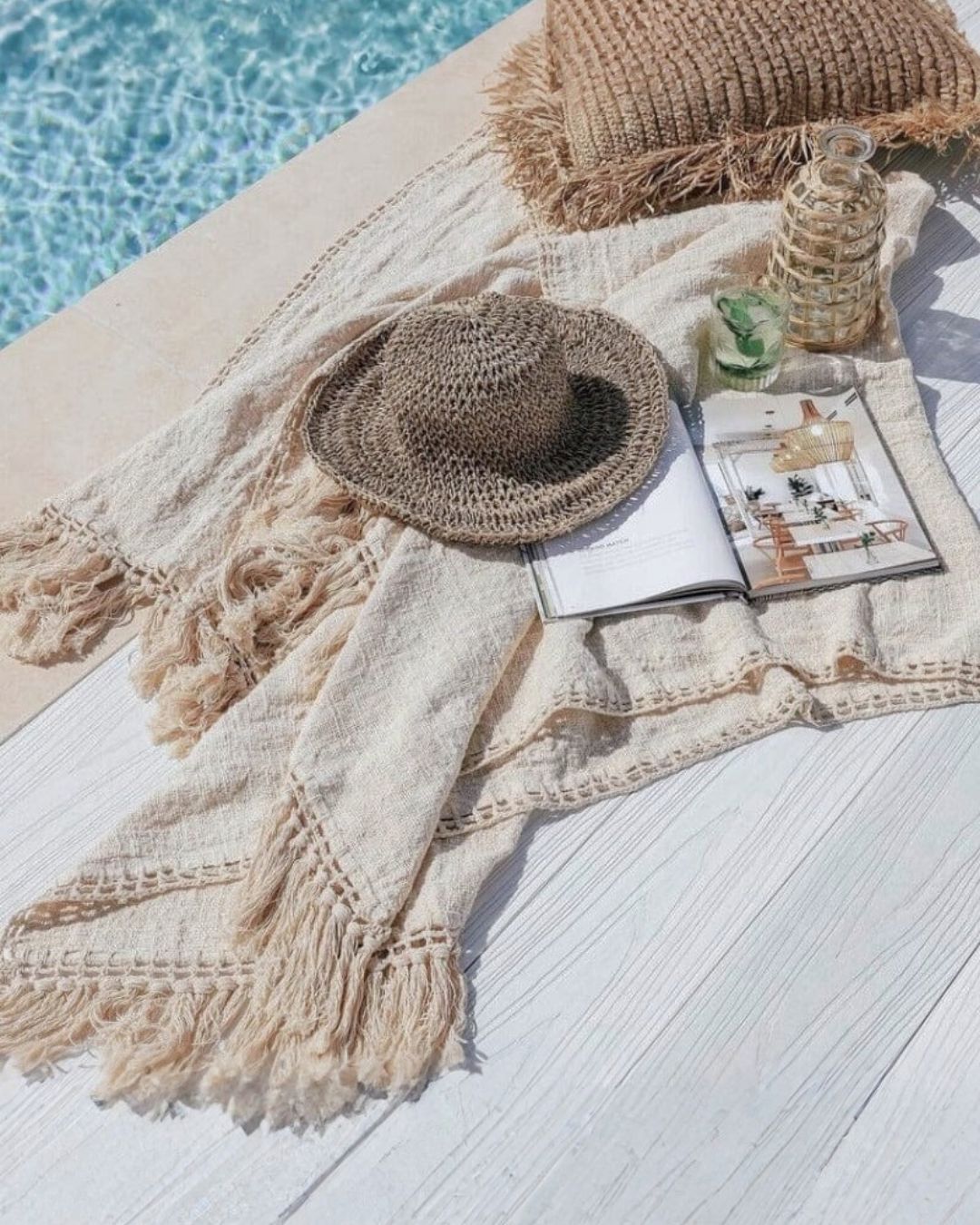 Mila Hand Loomed Throw Blanket Natural Beige - Artisan Cotton Throw 130x180cm Sun Republic 