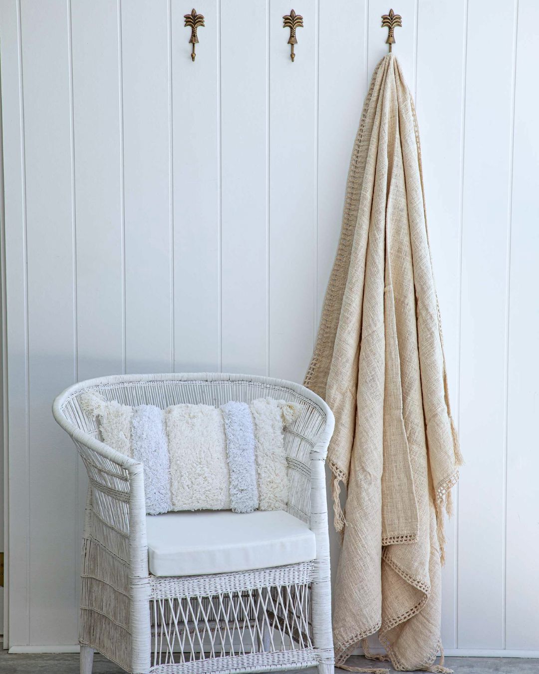 Mila Hand Loomed Throw Blanket Natural Beige - Artisan Cotton Throw 130x180cm Sun Republic 