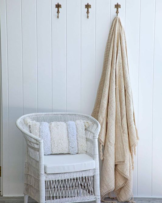 Mila Hand Loomed Throw Blanket Natural Beige - Artisan Cotton Throw 130x180cm Sun Republic 