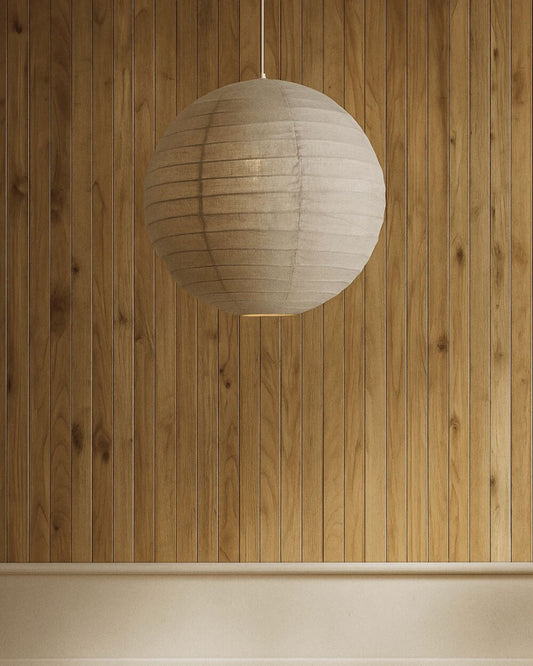 Natural Linen Round Lantern Pendant Light Shade Blacksalt 