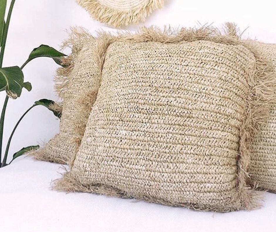 Natural Raffia Cushion - Square With Insert Euro 70cm Sun Republic 