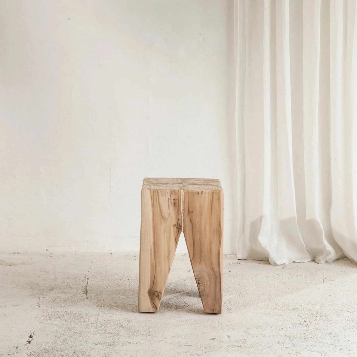 Natural Solid Teak Timber Square Rafi Peg Stool / Side Table Sun Republic