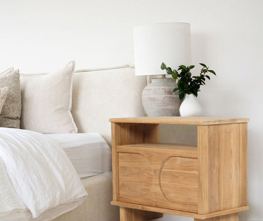 Natural Teak Bedside Table - Mea Sun Republic 