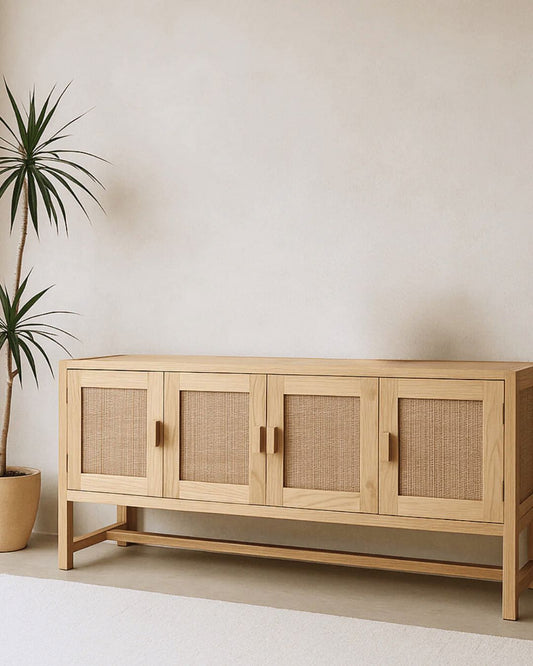 Natural Teak & Rattan Seville Sideboard Blacksalt 