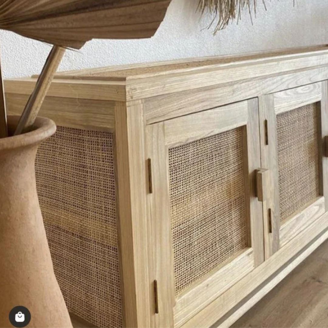 Natural Teak & Rattan Seville Sideboard Blacksalt 