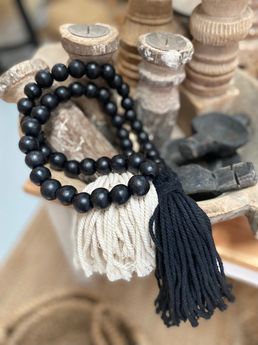 Natural Wooden Bead Garland with Tassel - Black Sun Republic 