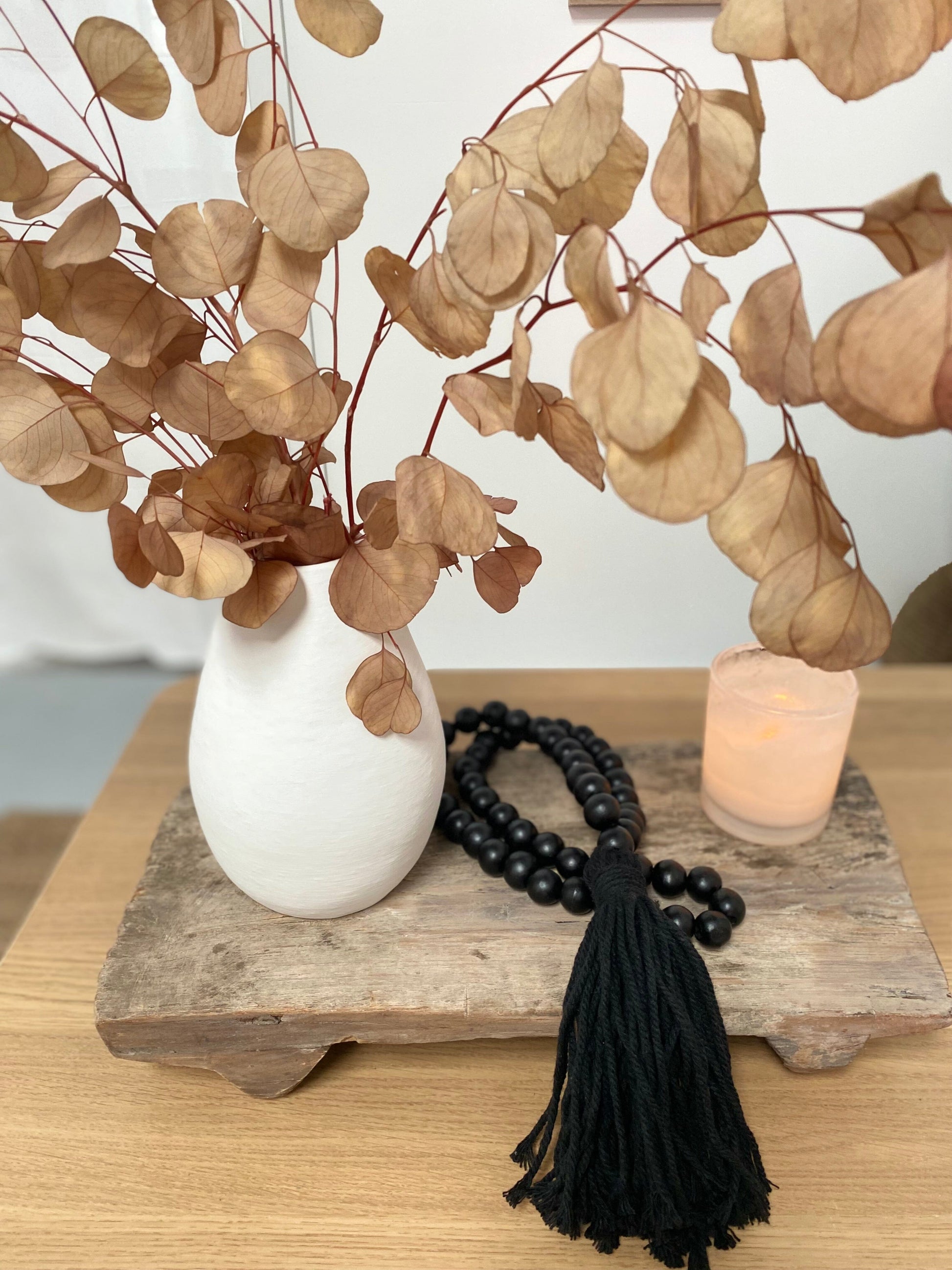 Natural Wooden Bead Garland with Tassel - Black Sun Republic 