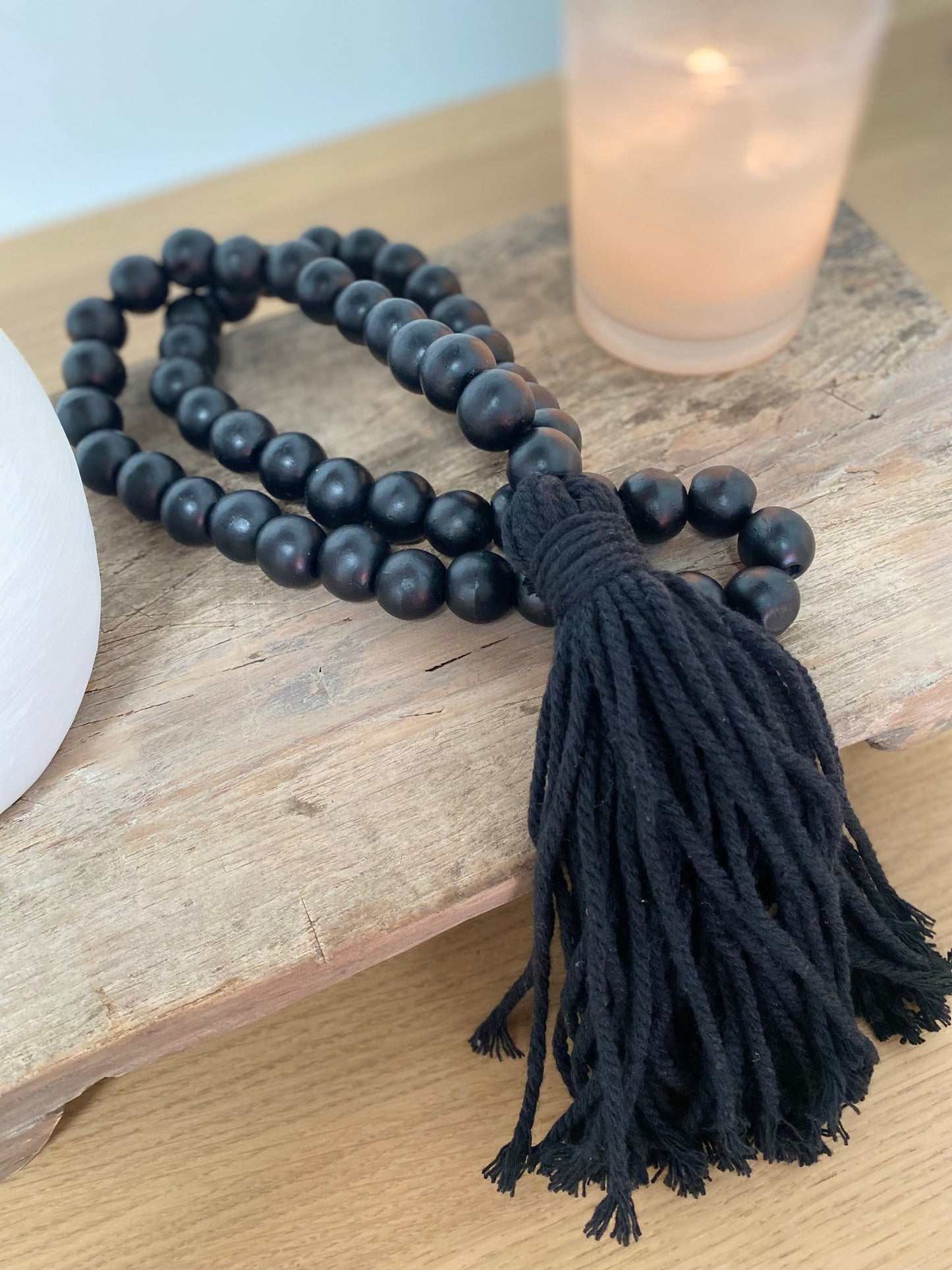 Natural Wooden Bead Garland with Tassel - Black Sun Republic 