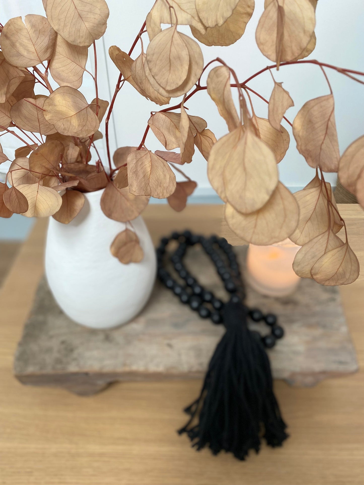 Natural Wooden Bead Garland with Tassel - Black Sun Republic 