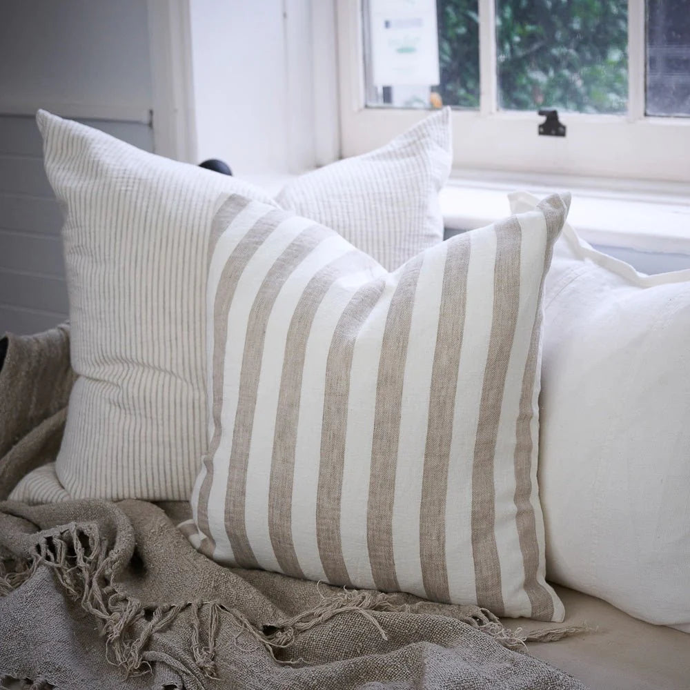 Natural/White Classic Stripe Cushion With Feather Insert - 2 Sizes Sun Republic 