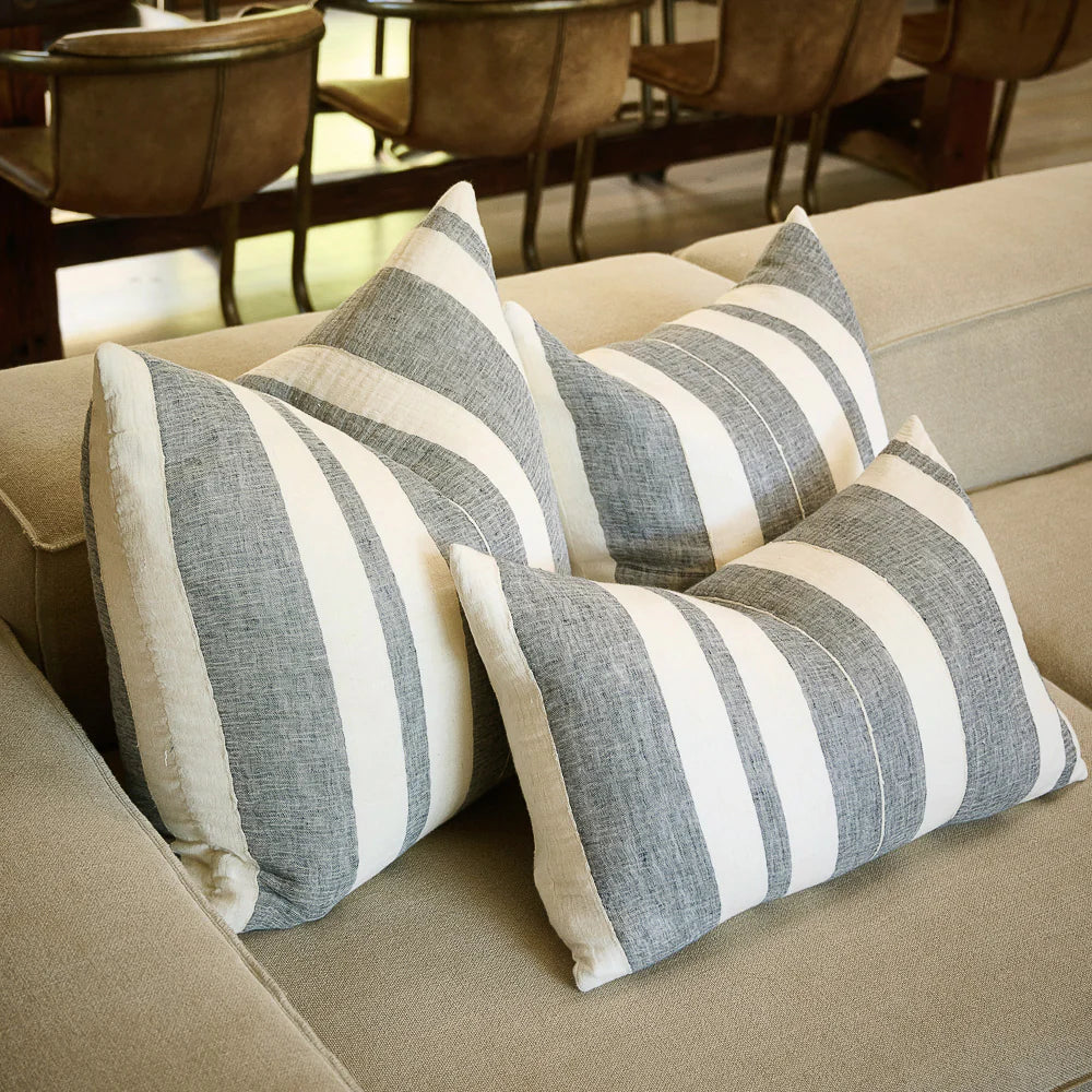 Navy & White Linen Cushion With Feather Insert - Lido - 2 Sizes Sun Republic 