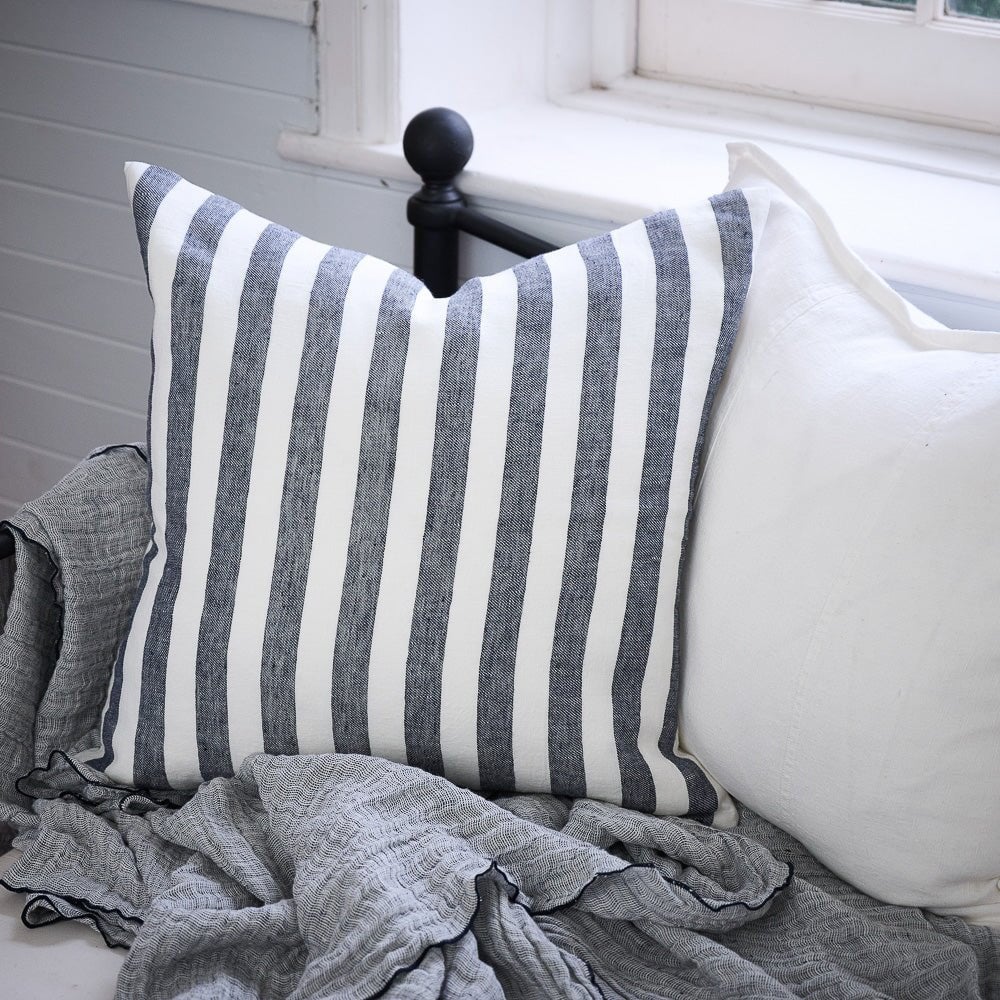 Navy/White Classic Stripe Cushion With Feather Insert - 2 Sizes Sun Republic 