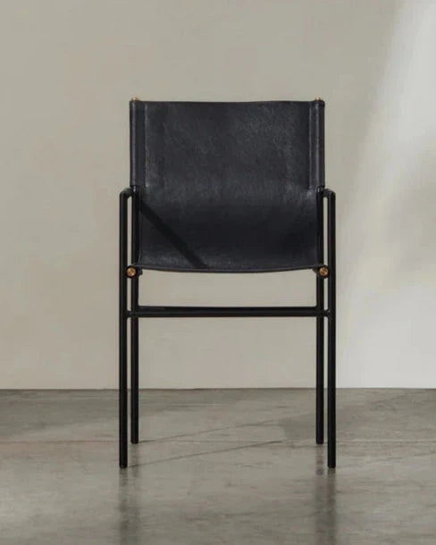Oliver Black Leather Dining Chair - Industrial Steel Frame with Armrests Indigo Love 