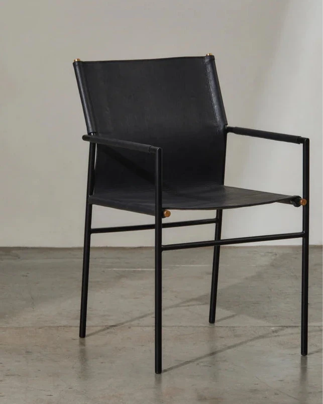 Oliver Black Leather Dining Chair - Industrial Steel Frame with Armrests Indigo Love 