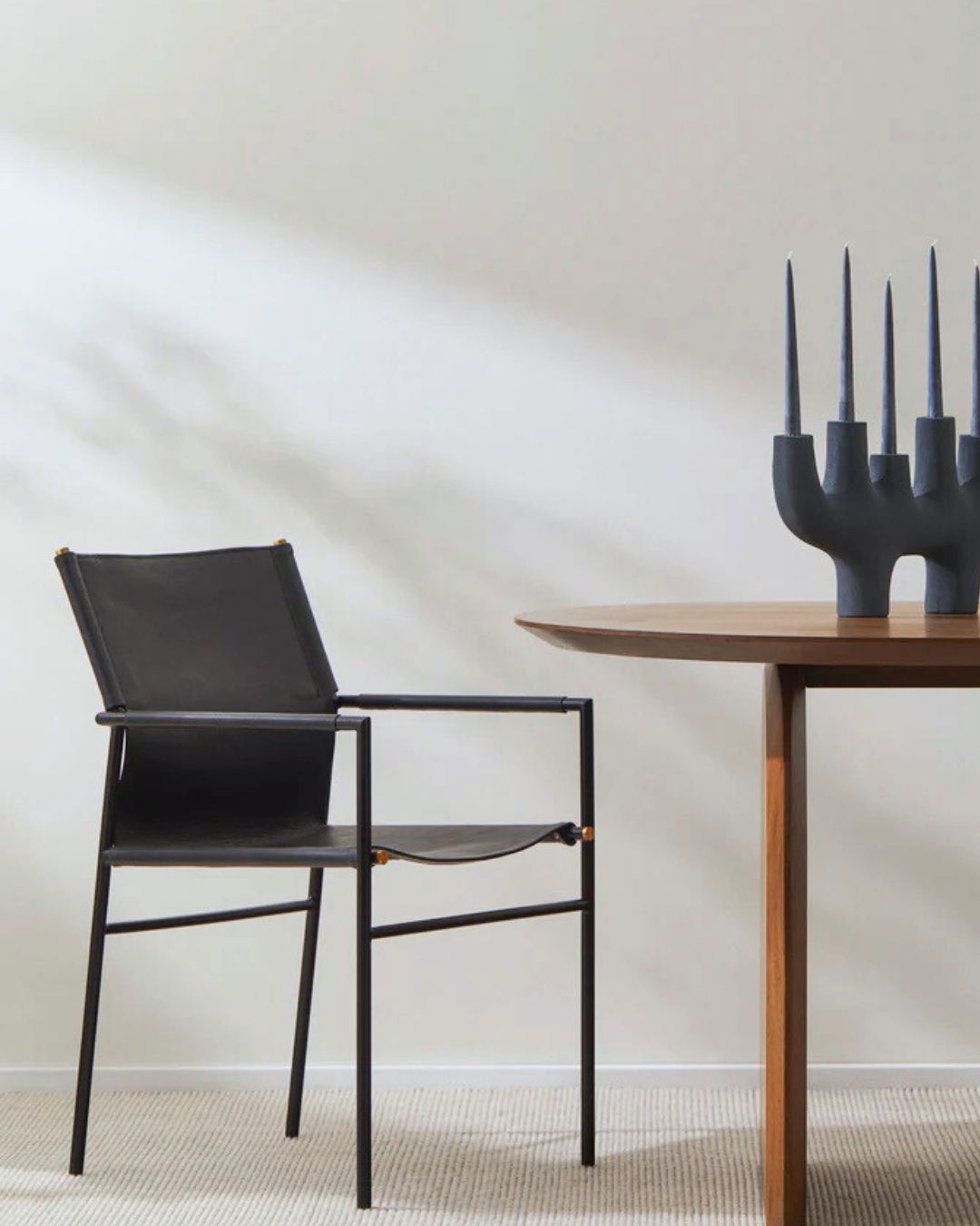 Oliver Black Leather Dining Chair - Industrial Steel Frame with Armrests Indigo Love 