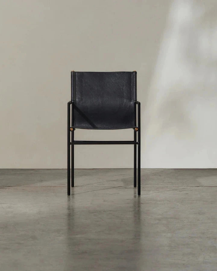 Oliver Black Leather Dining Chair - Industrial Steel Frame with Armrests Indigo Love 