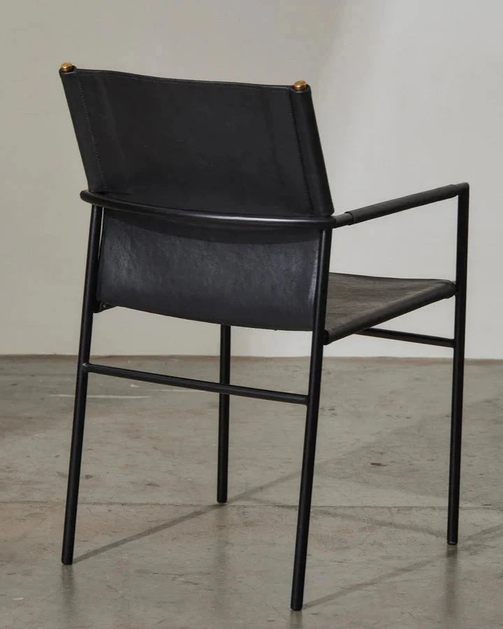 Oliver Black Leather Dining Chair - Industrial Steel Frame with Armrests Indigo Love 