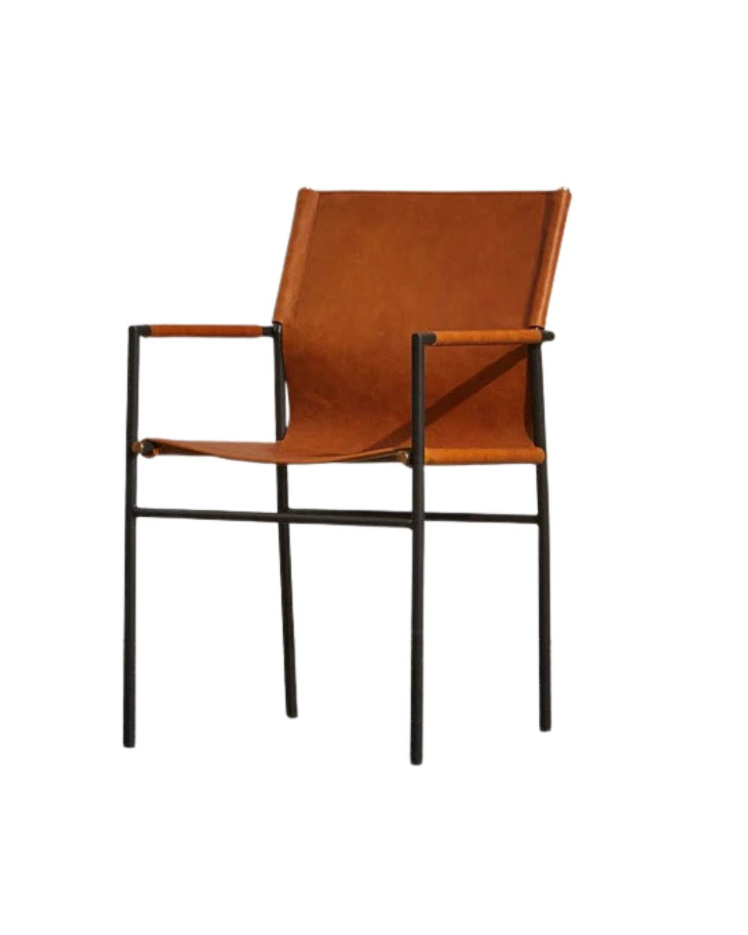 Oliver Tan Leather Dining Chair - Industrial Steel Frame with Armrests Indigo Love 