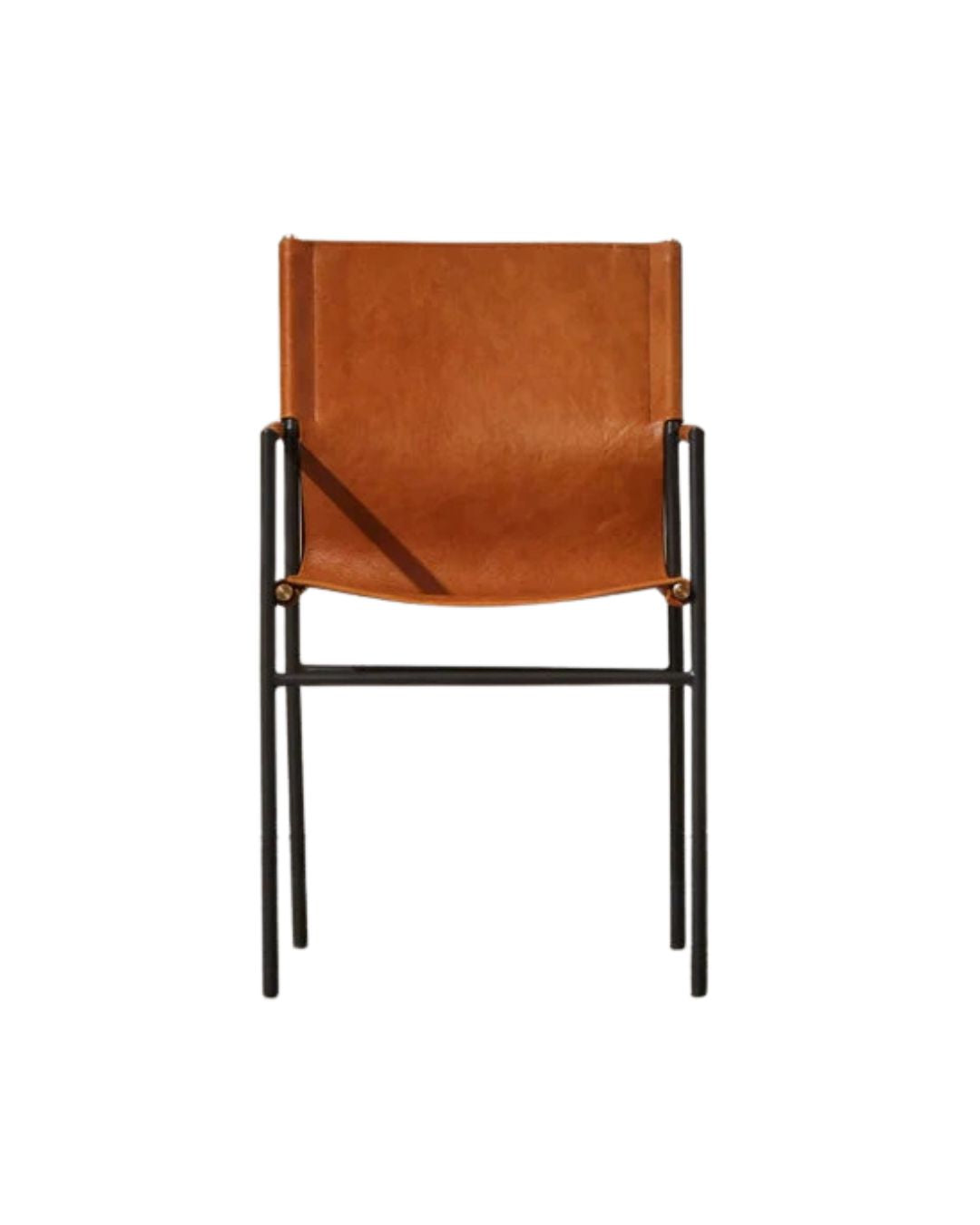 Oliver Tan Leather Dining Chair - Industrial Steel Frame with Armrests Indigo Love 