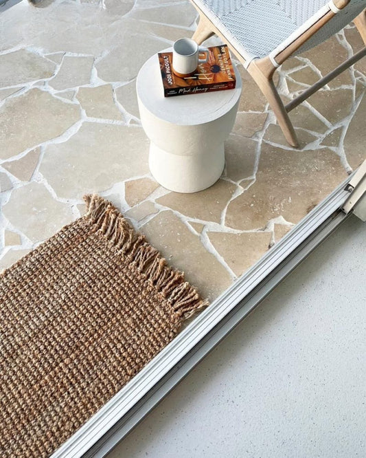 Organic Jute Floor Mat | Natural with Fringe Zebra 