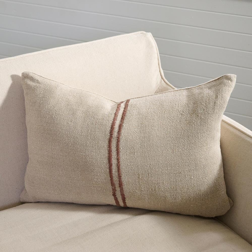 Orion Linen Cushion - Natural/Chocolate with Feather Insert | Square & Lumbar Sun Republic 