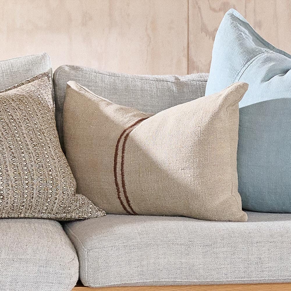 Orion Linen Cushion - Natural/Chocolate with Feather Insert | Square & Lumbar Sun Republic 