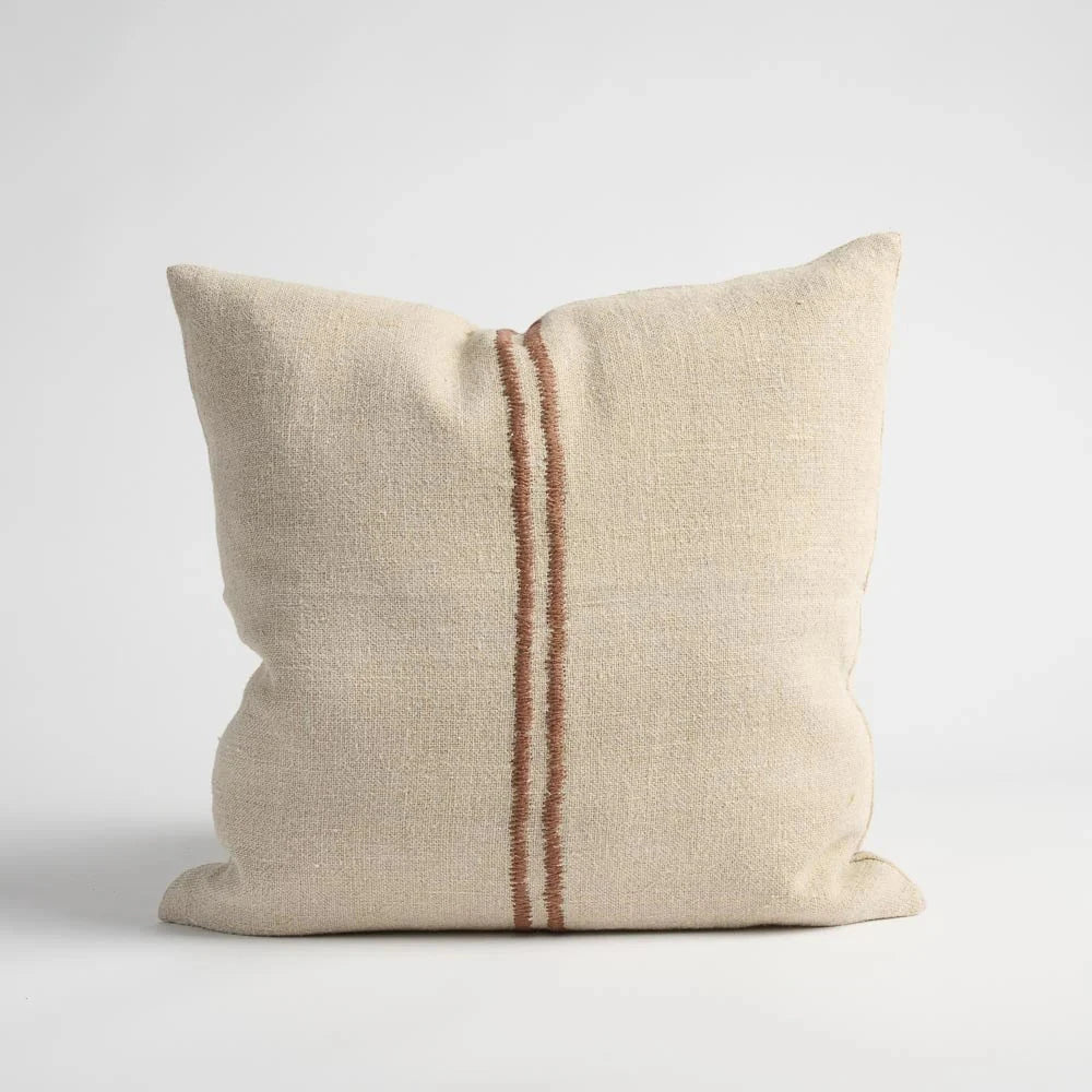 Orion Linen Cushion - Natural/Chocolate with Feather Insert | Square & Lumbar Sun Republic 