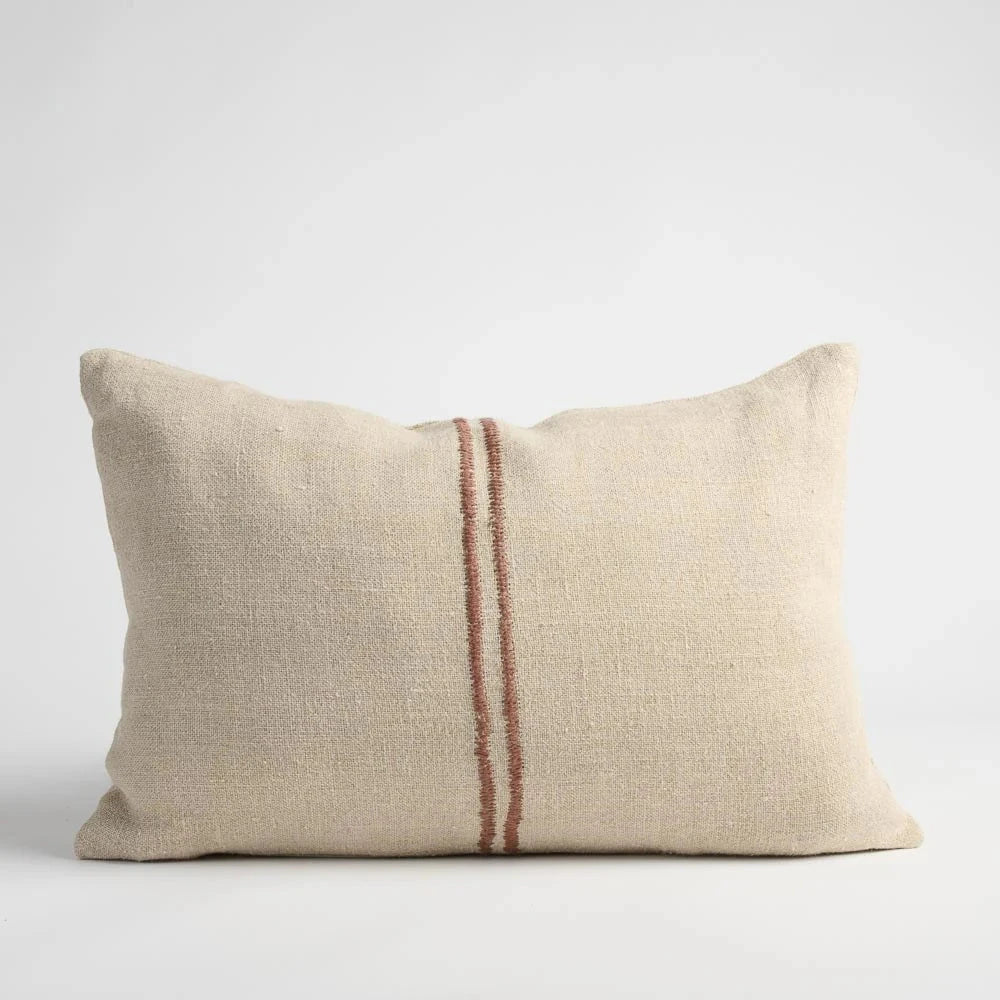 Orion Linen Cushion - Natural/Chocolate with Feather Insert | Square & Lumbar Sun Republic 