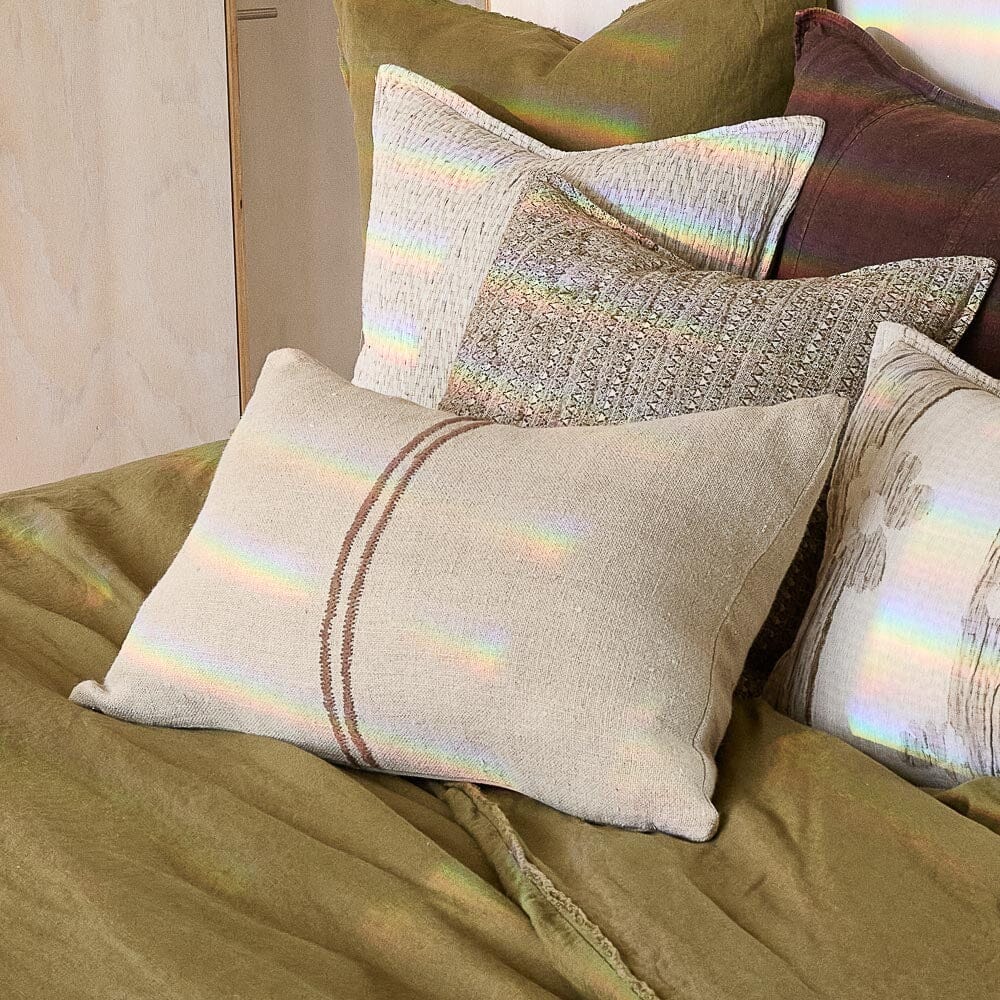 Orion Linen Cushion - Natural/Chocolate with Feather Insert | Square & Lumbar Sun Republic 