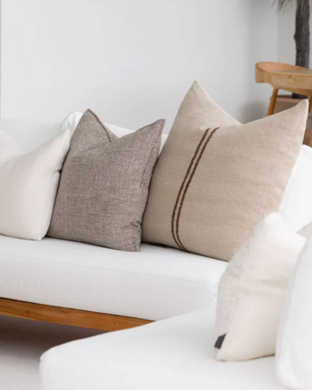 Orion Linen Cushion - Natural/Chocolate | With Feather Insert Sun Republic 