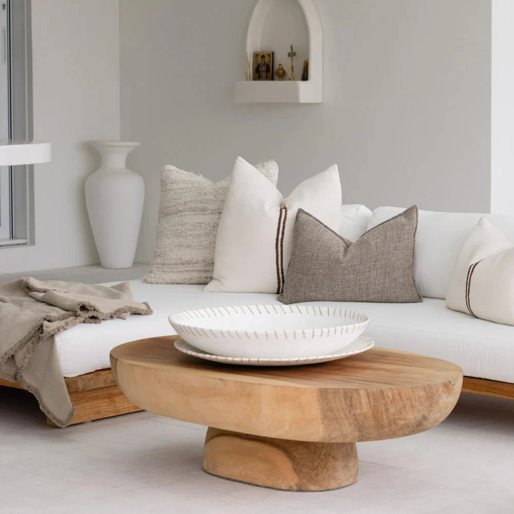 Orion Linen Cushion - Off White/Chocolate | With Feather Insert (Pre-Order) Sun Republic 