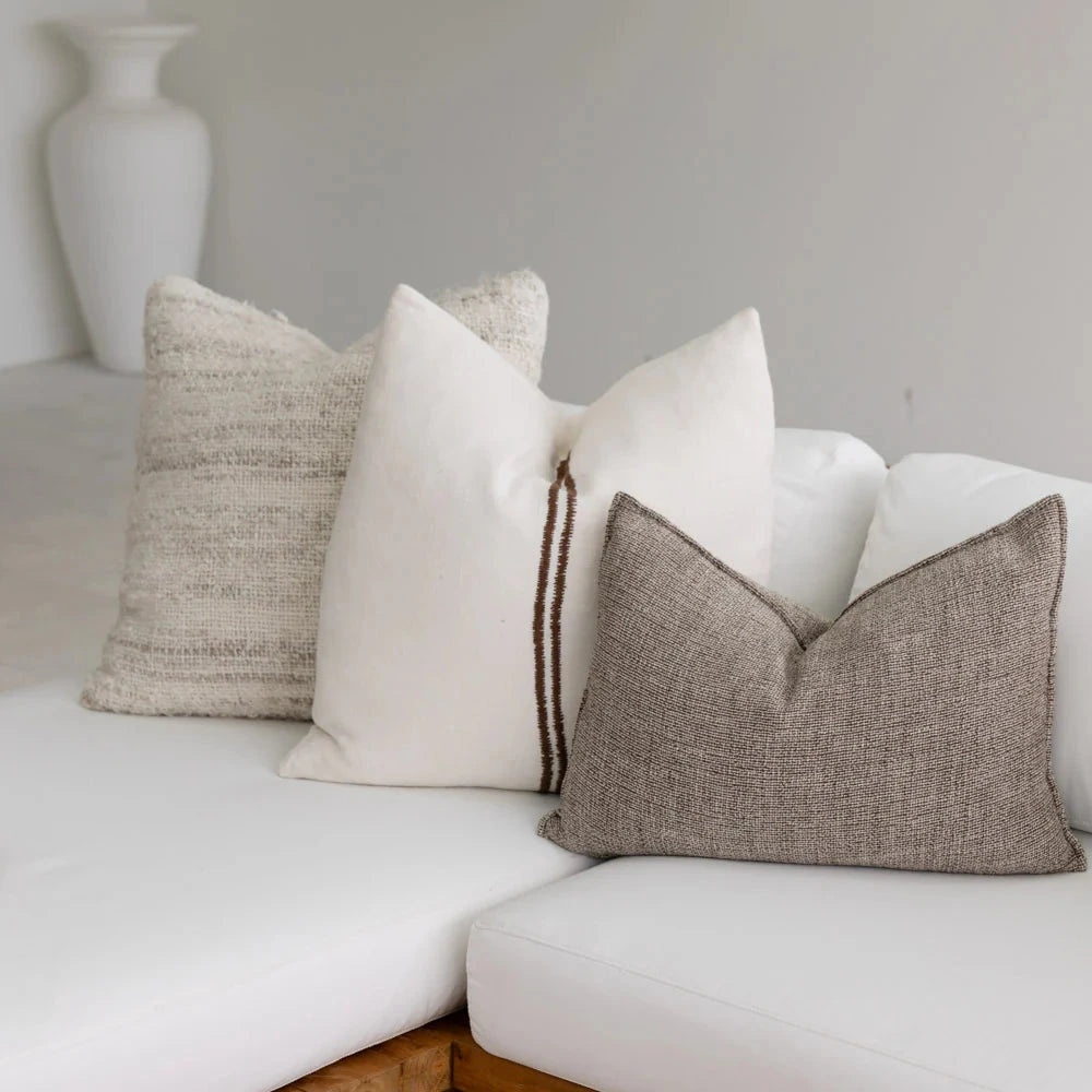 Orion Linen Cushion - Off White/Chocolate | With Feather Insert (Pre-Order) Sun Republic 
