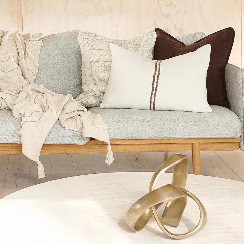 Orion Linen Cushion Off White/Chocolate with Feather Insert | Square & Lumbar Sun Republic 