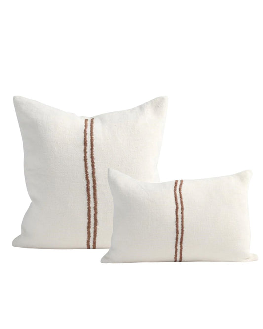 Orion Linen Cushion Off White/Chocolate with Feather Insert | Square & Lumbar Sun Republic 