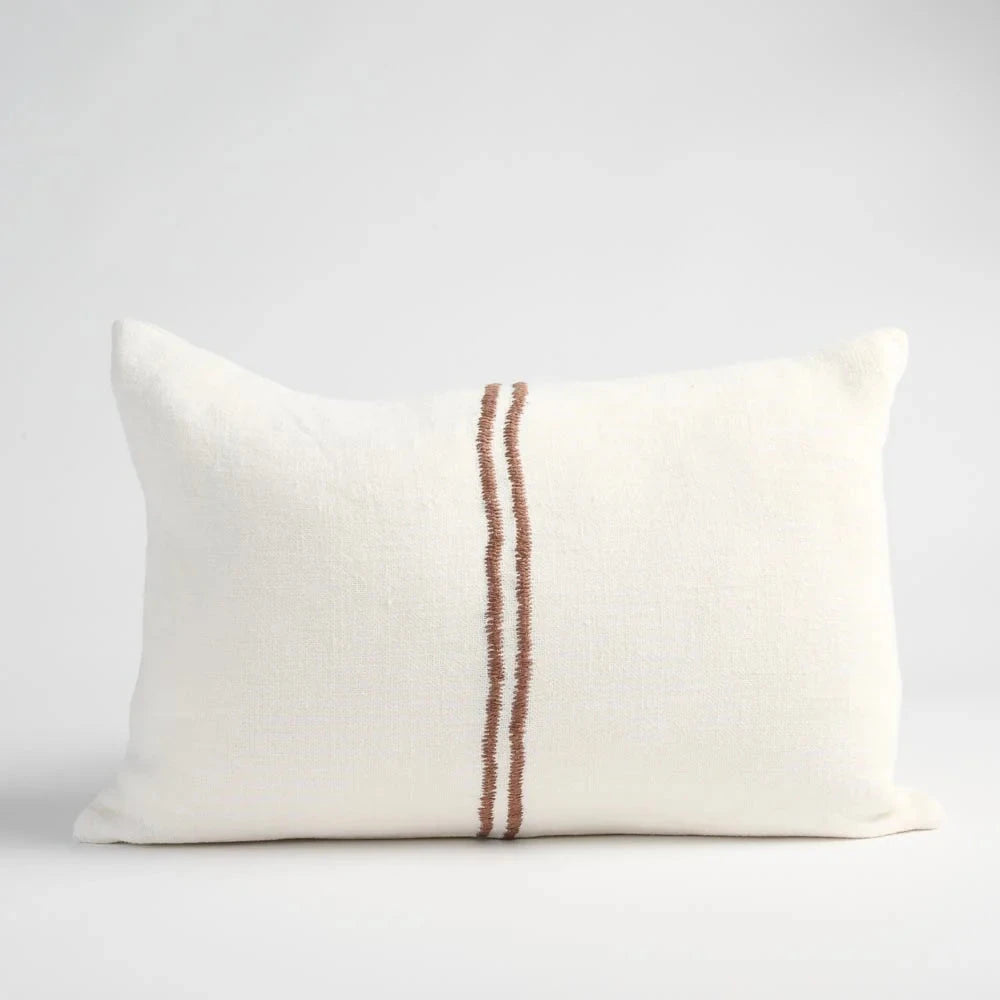 Orion Linen Cushion Off White/Chocolate with Feather Insert | Square & Lumbar Sun Republic 
